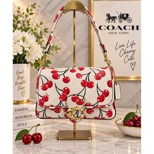 Coach Cherry Print Pillow Tabby Shoulder Bag 26 White Red CA110